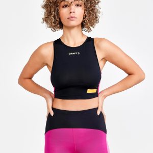 Women's Pro Hypervent Running Cropped Top - BLACK-ROXO