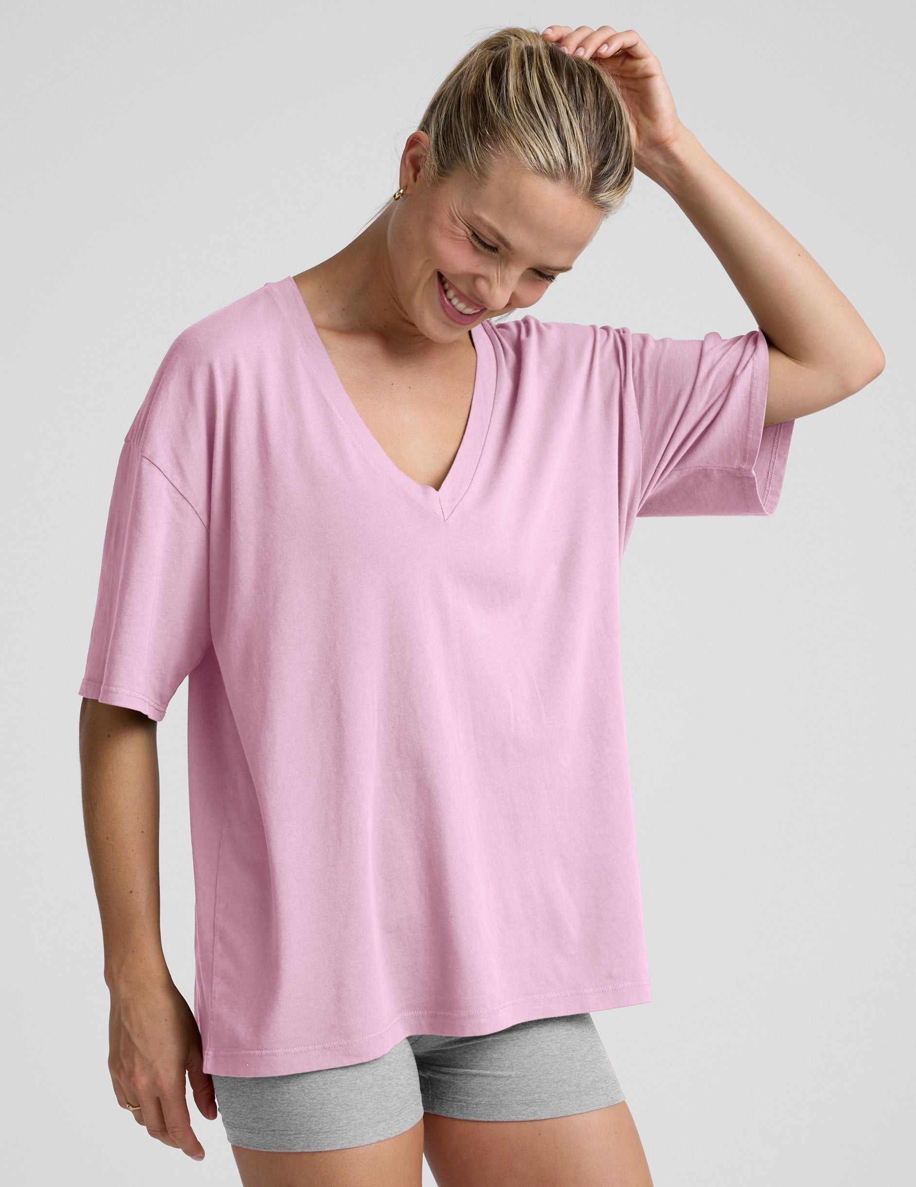 Oversized V-neck Cotton Tee - Image 2