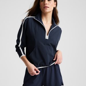 Stretch Woven Course Contrast Half Zip Pullover